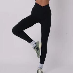 Adanola Ultimate Wrap Over Solid Black Legging Active SMALL Yoga Gym Workout